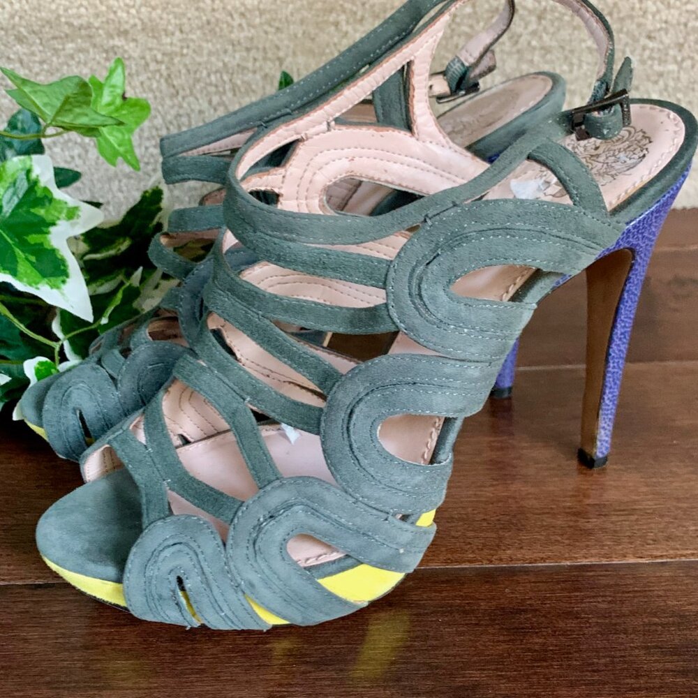 Vince Camuto strappy suede olive, purple pumps stiletto heels  size 9 - Picture 2 of 5